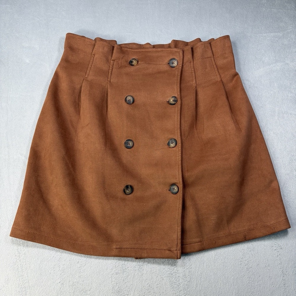 Haute Monde Brown Suede Skirt Women's‎ Size Large Button Front Ruffle Waist